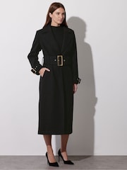 Star by Julien MacDonald Black Buckle Detail Tie Long Coat - Image 1 of 6