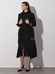 Star by Julien MacDonald Black Buckle Detail Tie Long Coat - Image 2 of 6