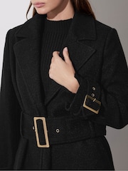 Star by Julien MacDonald Black Buckle Detail Tie Long Coat - Image 5 of 6