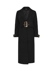 Star by Julien MacDonald Black Buckle Detail Tie Long Coat - Image 6 of 6