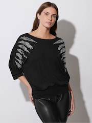 Star by Julien MacDonald Black Diamante Detail Grown On Sleeve Top - Image 2 of 5