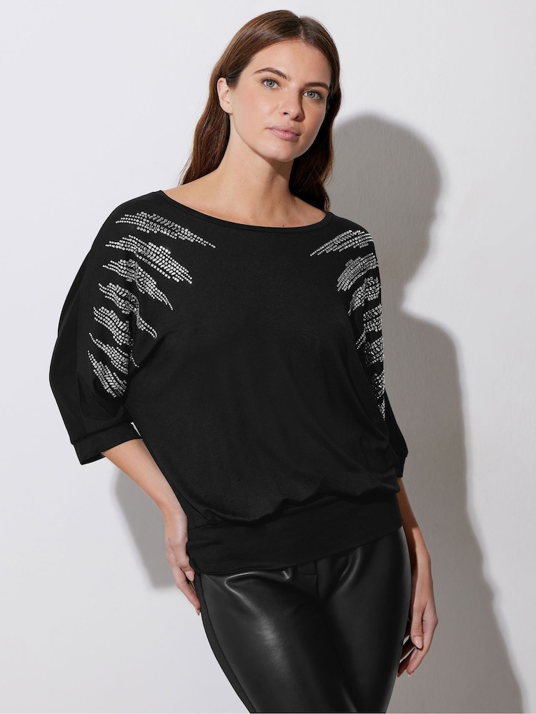 Star by Julien MacDonald Black Diamante Detail Grown On Sleeve Top - Image 2 of 5