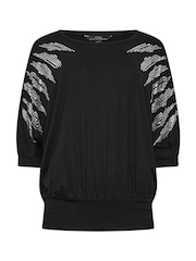Star by Julien MacDonald Black Diamante Detail Grown On Sleeve Top - Image 5 of 5