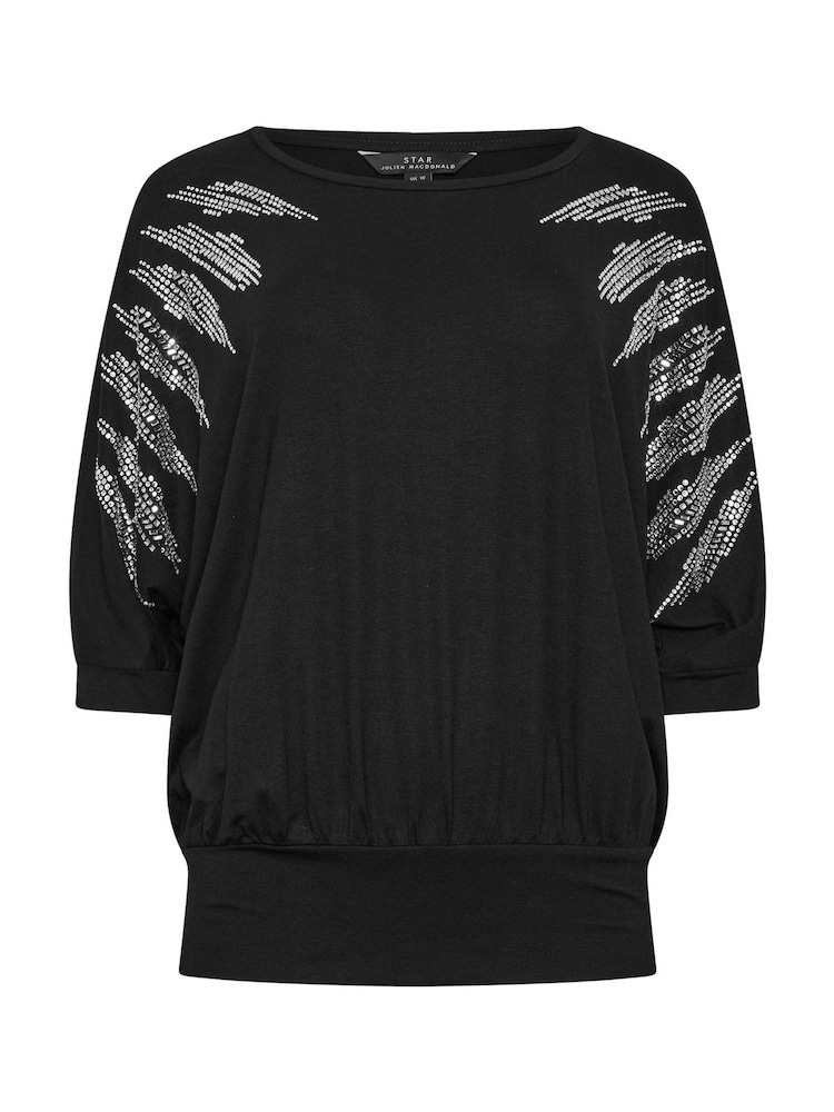 Star by Julien MacDonald Black Diamante Detail Grown On Sleeve Top - Image 5 of 5