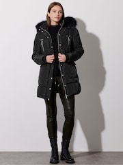 Star by Julien MacDonald Black Faux Fur Trim Padded Jacket - Image 1 of 6
