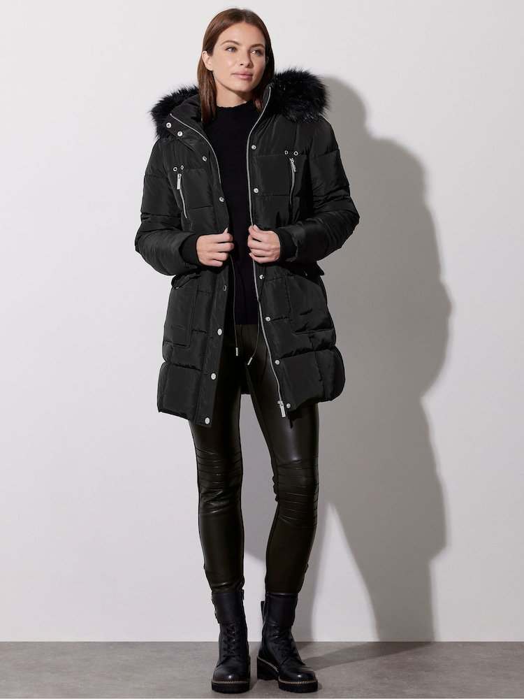 Star by Julien MacDonald Black Faux Fur Trim Padded Jacket - Image 1 of 6