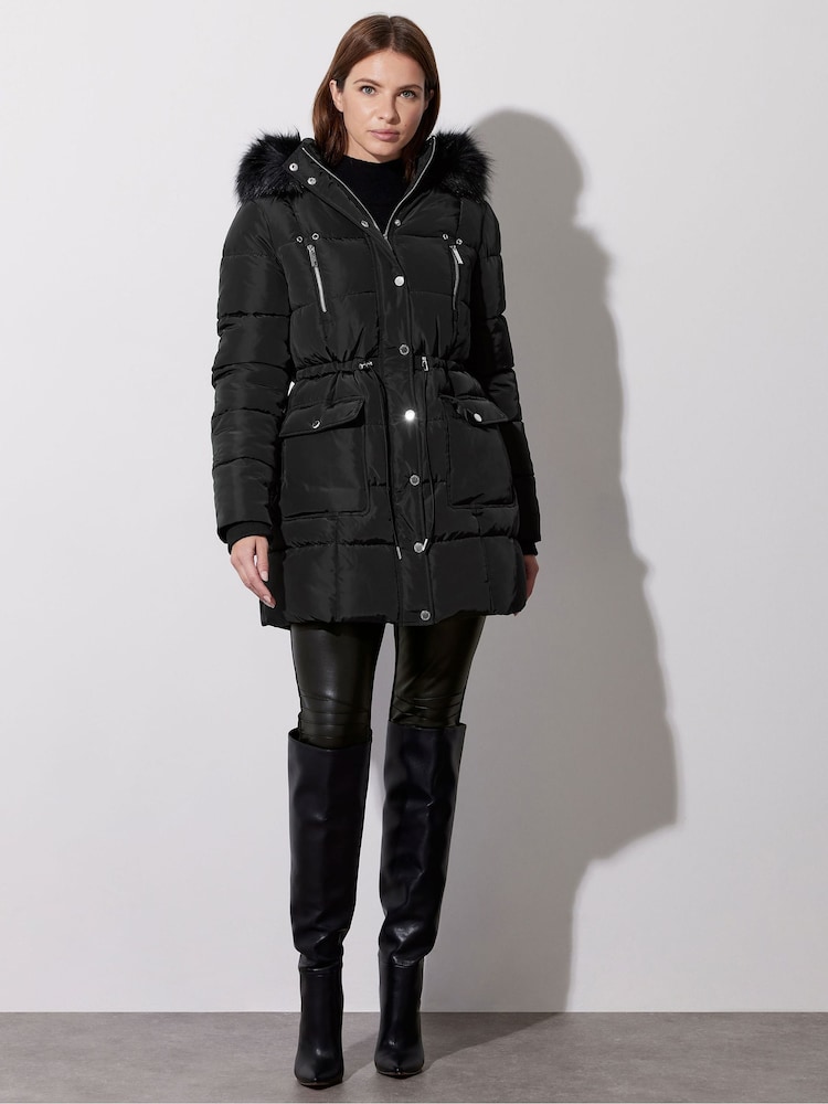 Star by Julien MacDonald Black Faux Fur Trim Padded Jacket - Image 2 of 6