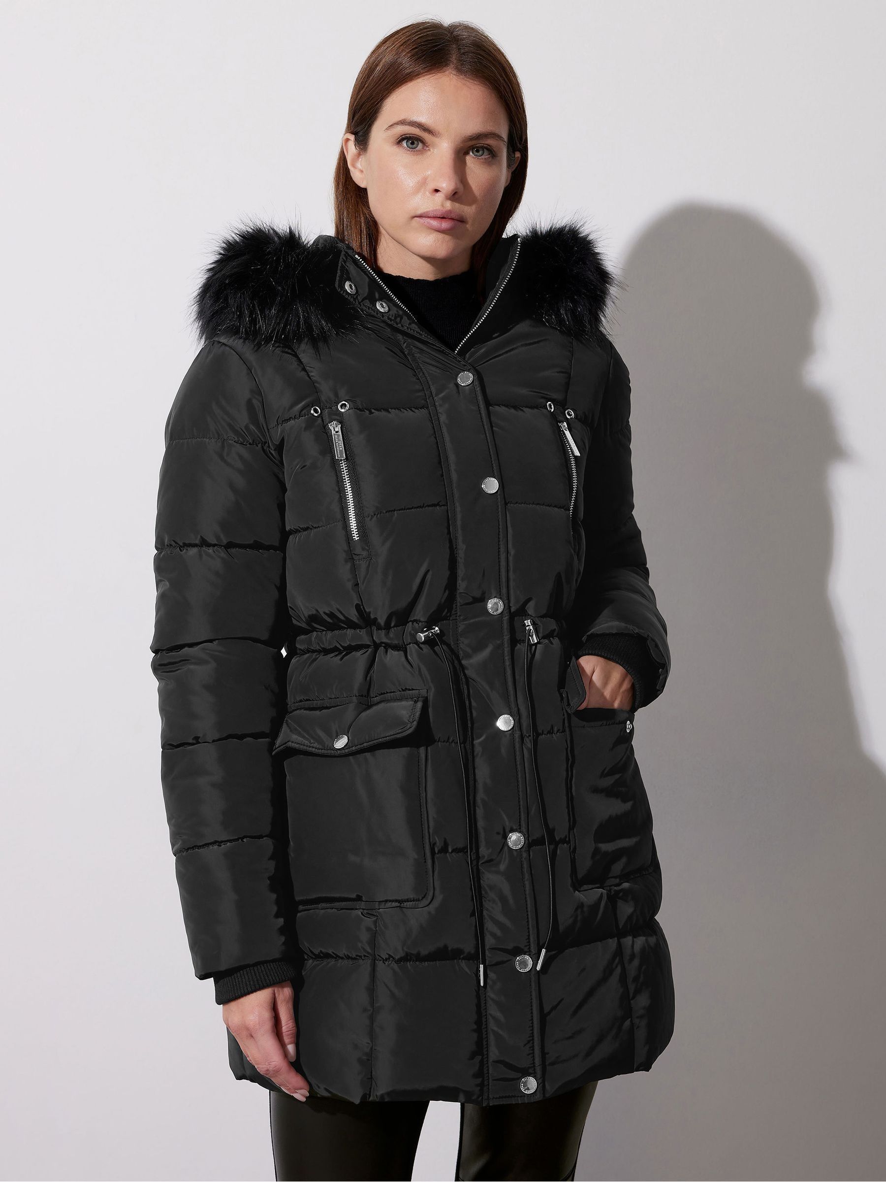 Buy Star by Julien MacDonald Black Faux Fur Trim Padded Jacket