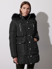 Star by Julien MacDonald Black Faux Fur Trim Padded Jacket - Image 3 of 6