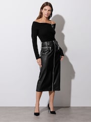 Star by Julien MacDonald Black PU Zip Detail Skirt - Image 1 of 5
