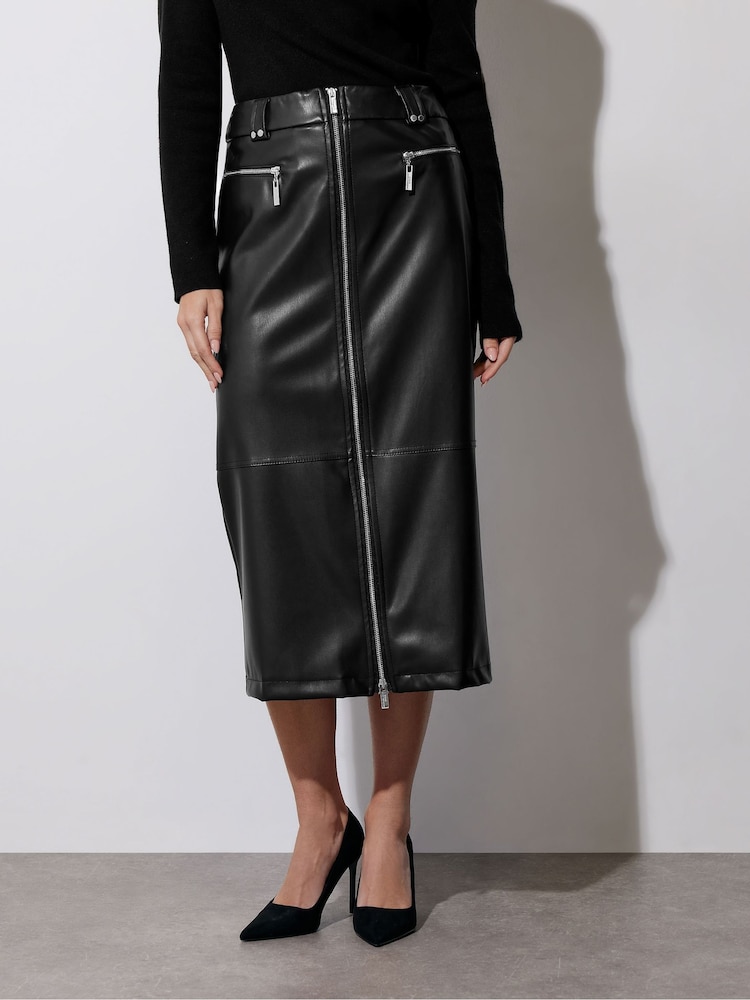 Star by Julien MacDonald Black PU Zip Detail Skirt - Image 2 of 5