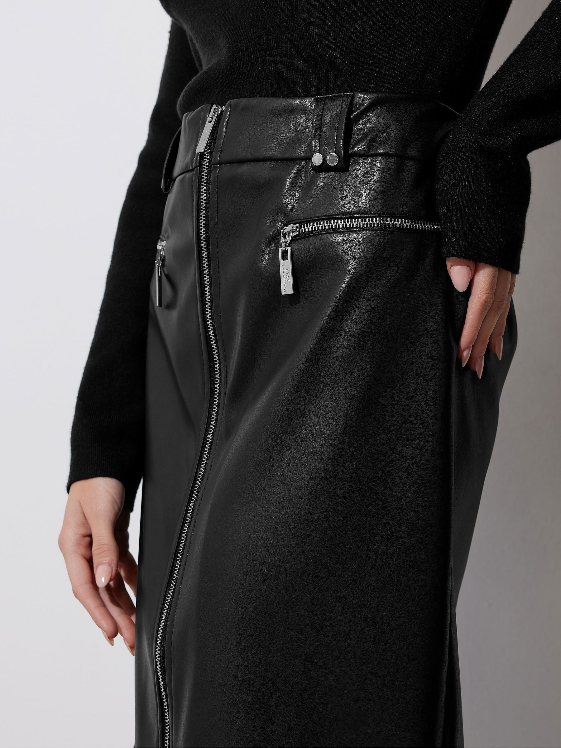 Buy Star by Julien MacDonald Black PU Zip Detail Skirt from Next USA