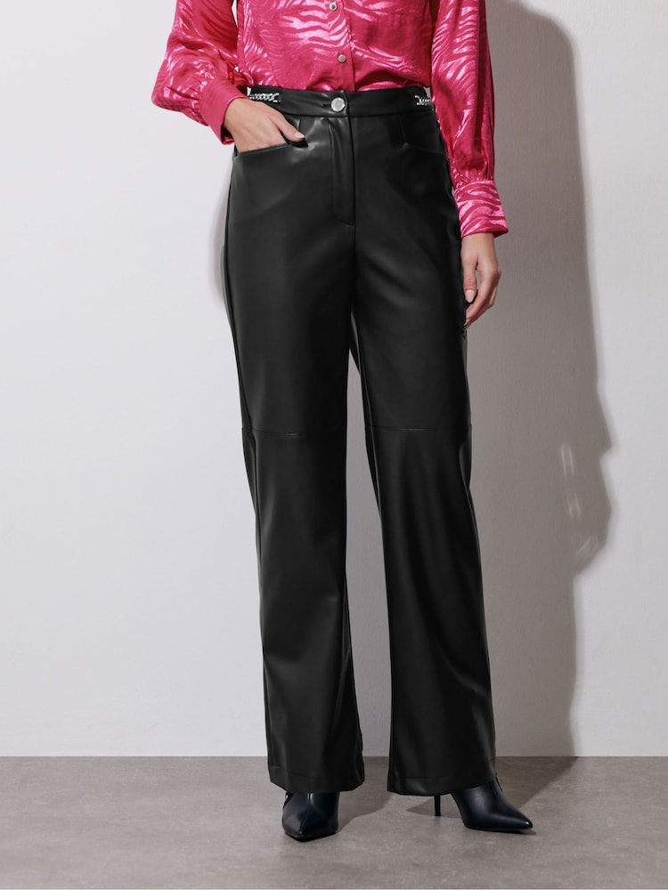 Star by Julien MacDonald Black PU Wide Leg Chain Trousers - Image 4 of 7