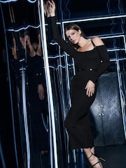 Star by Julien MacDonald Black Knitted Ribbed Studded Detail Dress - Image 3 of 6