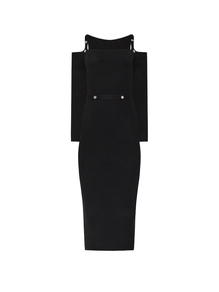 Star by Julien MacDonald Black Knitted Ribbed Studded Detail Dress - Image 6 of 6