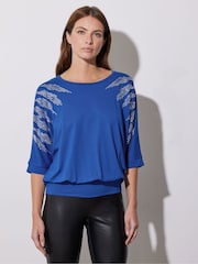 Синий - Star by Julien MacDonald Diamante Detail Grown On Sleeve Top - Изображение 2 из 5