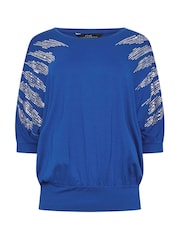 Синий - Star by Julien MacDonald Diamante Detail Grown On Sleeve Top - Изображение 5 из 5