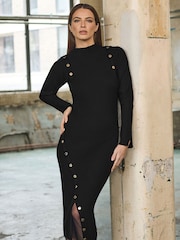 Star by Julien MacDonald Black Button Detail Knitted Dress - Image 3 of 6