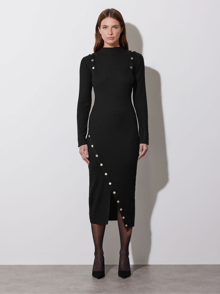 Star by Julien MacDonald Black Button Detail Knitted Dress - Image 4 of 6