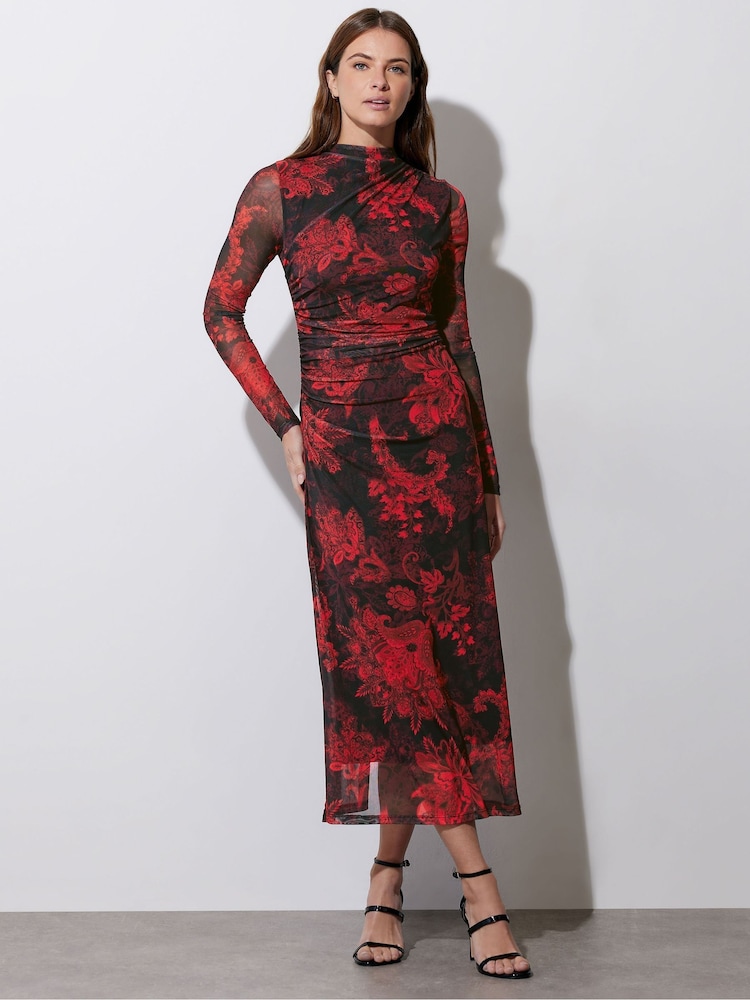 Star by Julien MacDonald Red Paisley Mesh Maxi Dress - Image 1 of 6