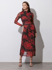 Star by Julien MacDonald Red Paisley Mesh Maxi Dress - Image 2 of 6
