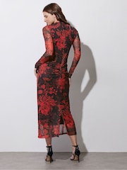 Star by Julien MacDonald Red Paisley Mesh Maxi Dress - Image 3 of 6