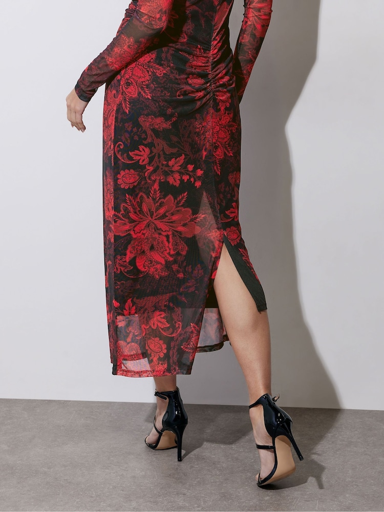 Star by Julien MacDonald Red Paisley Mesh Maxi Dress - Image 5 of 6