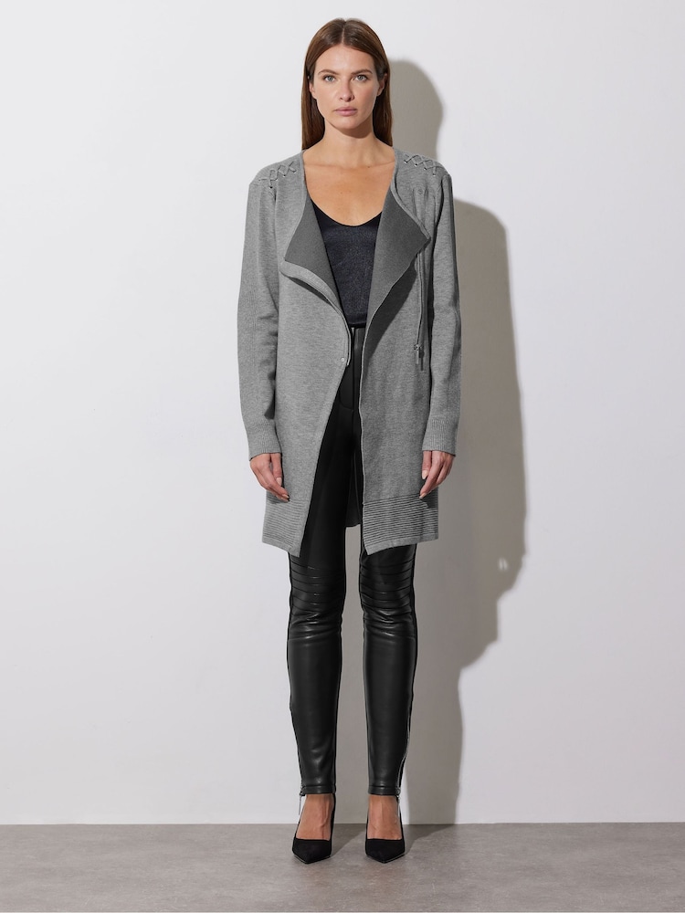 Star by Julien MacDonald Grey Eyelet Zip-Up Cardigan - Image 1 of 6