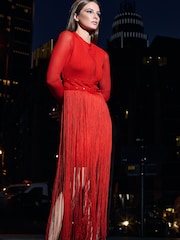 Star by Julien MacDonald Red Bodycon Frill Detail Dress - Image 3 of 6