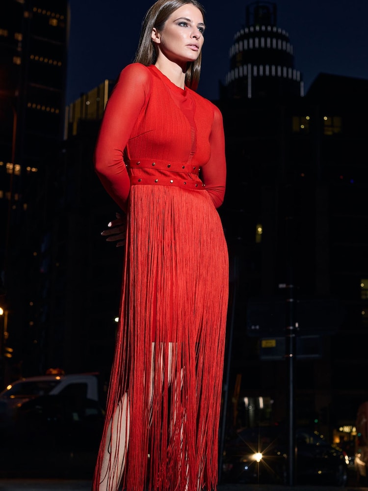 Star by Julien MacDonald Red Bodycon Frill Detail Dress - Image 3 of 6