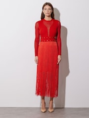 Star by Julien MacDonald Red Bodycon Frill Detail Dress - Image 4 of 6