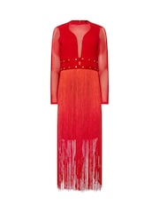 Star by Julien MacDonald Red Bodycon Frill Detail Dress - Image 6 of 6