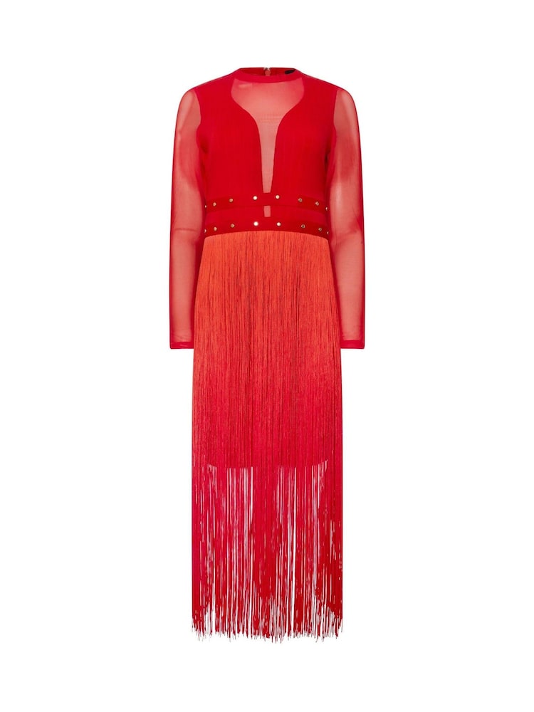 Star by Julien MacDonald Red Bodycon Frill Detail Dress - Image 6 of 6