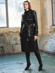 Star by Julien MacDonald Black Studded PU Detail Coat - Image 1 of 6