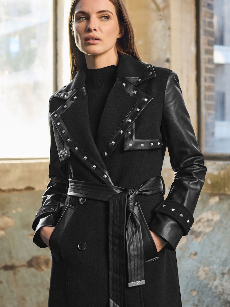 Star by Julien MacDonald Black Studded PU Detail Coat - Image 2 of 6