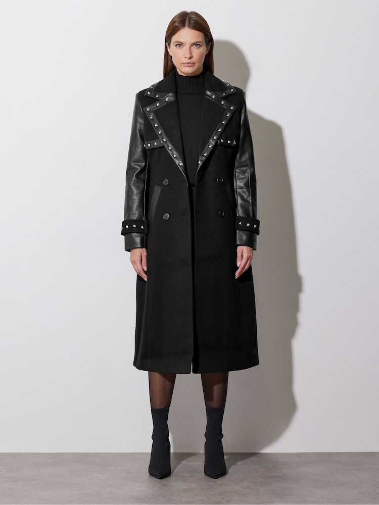 Star by Julien MacDonald Black Studded PU Detail Coat - Image 4 of 6