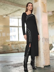 Star by Julien MacDonald Black Lace-Up Detail Ponte Dress - Image 2 of 6