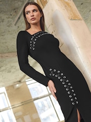 Star by Julien MacDonald Black Lace-Up Detail Ponte Dress - Image 3 of 6