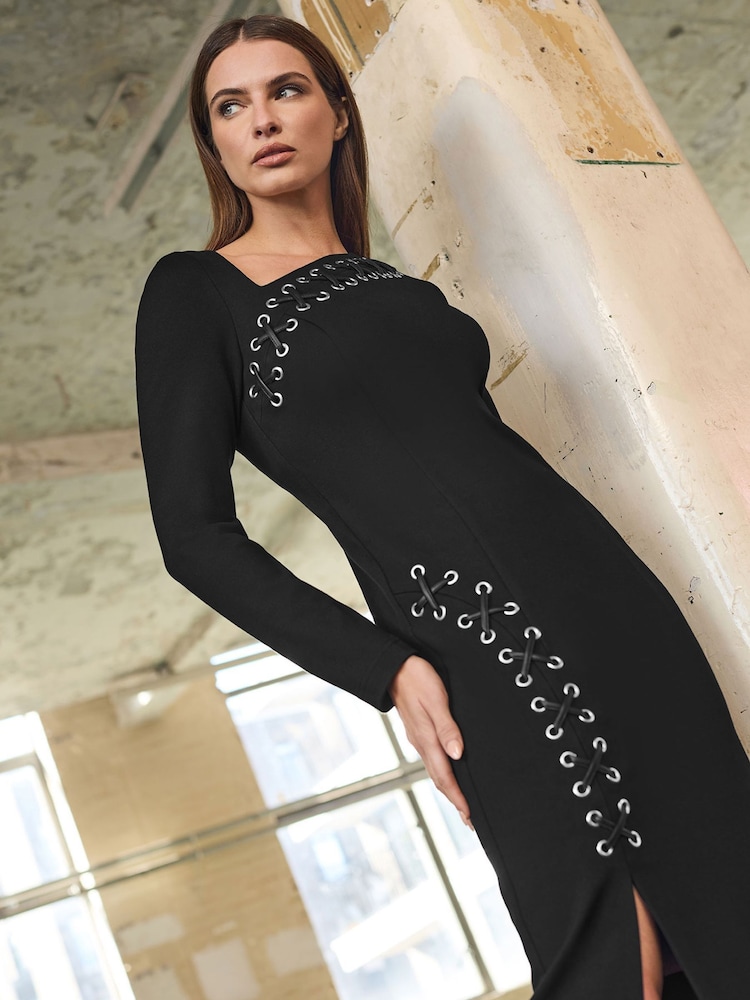 Sukienka Ponte Star By Julien Macdonald z ozdobnym sznurowaniem - Image 3 of 6