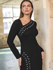 Star by Julien MacDonald Black Lace-Up Detail Ponte Dress - Image 4 of 6