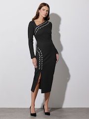 Star by Julien MacDonald Black Lace-Up Detail Ponte Dress - Image 5 of 6