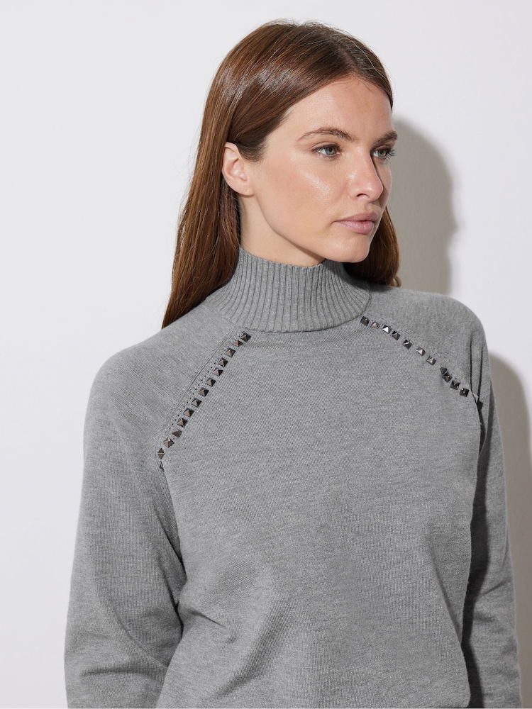 Star by Julien MacDonald Grey Studded Raglan Rollneck Jumper - Image 5 of 6