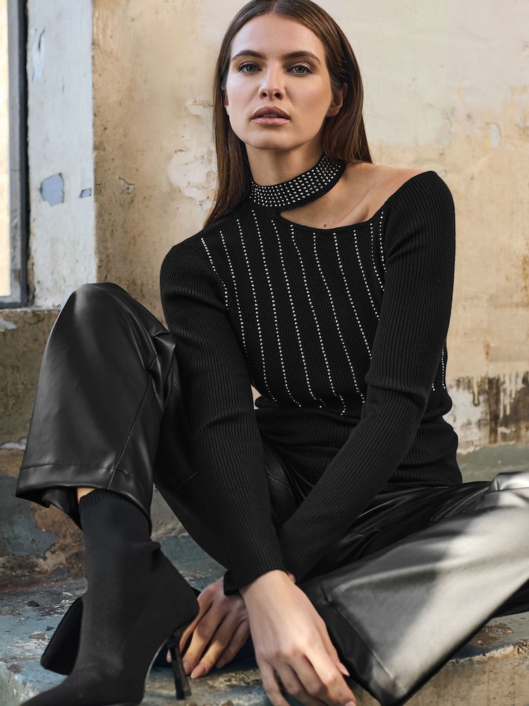 Star by Julien MacDonald Black Embellished Asymetric Jumper - Image 2 of 6