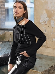 Star by Julien MacDonald Black Embellished Asymetric Jumper - Image 3 of 6