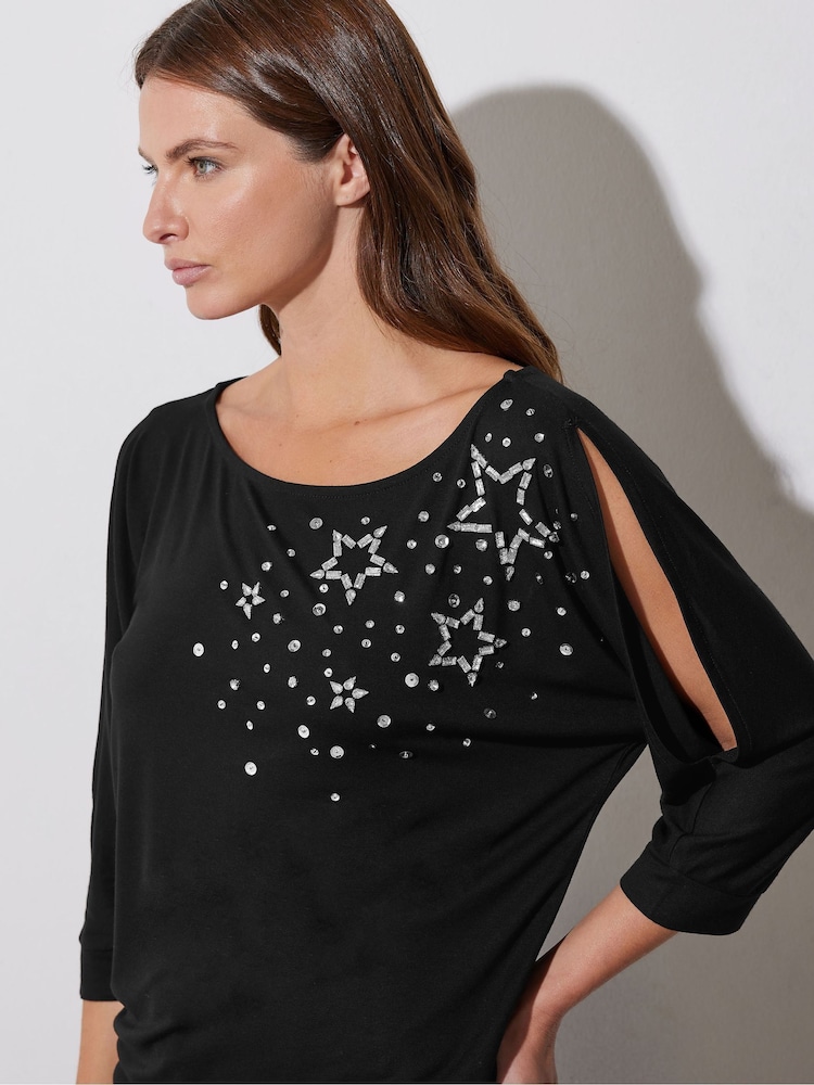 Star by Julien MacDonald Black Diamante Star Detail Top - Image 4 of 5