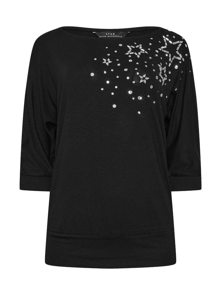 Star by Julien MacDonald Black Diamante Star Detail Top - Image 5 of 5