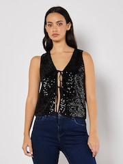 Apricot Black Double Tie Sequin Waistcoat - Image 1 of 4