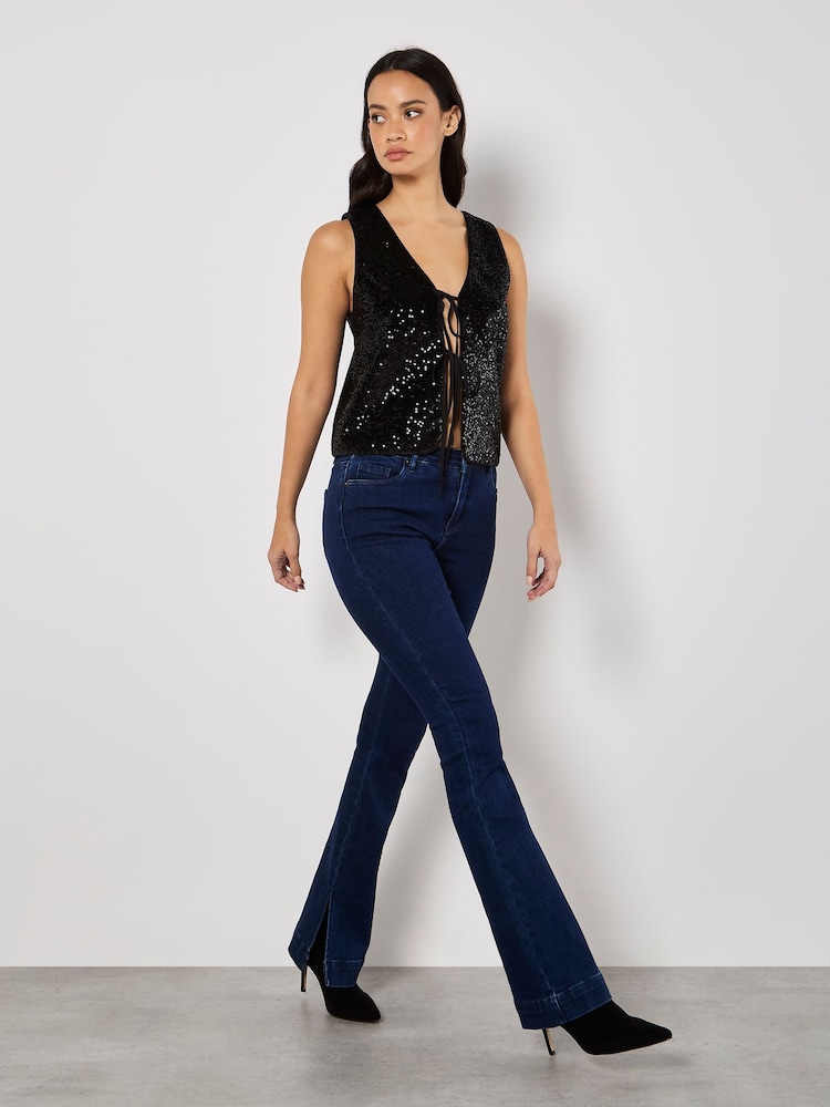 Apricot Black Double Tie Sequin Waistcoat - Image 2 of 4