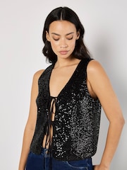 Apricot Black Double Tie Sequin Waistcoat - Image 4 of 4