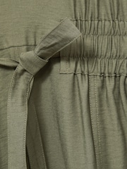 Reiss Khaki Cecilia Petite Shirred-Waist Midi Shirt Dress - Image 5 of 6